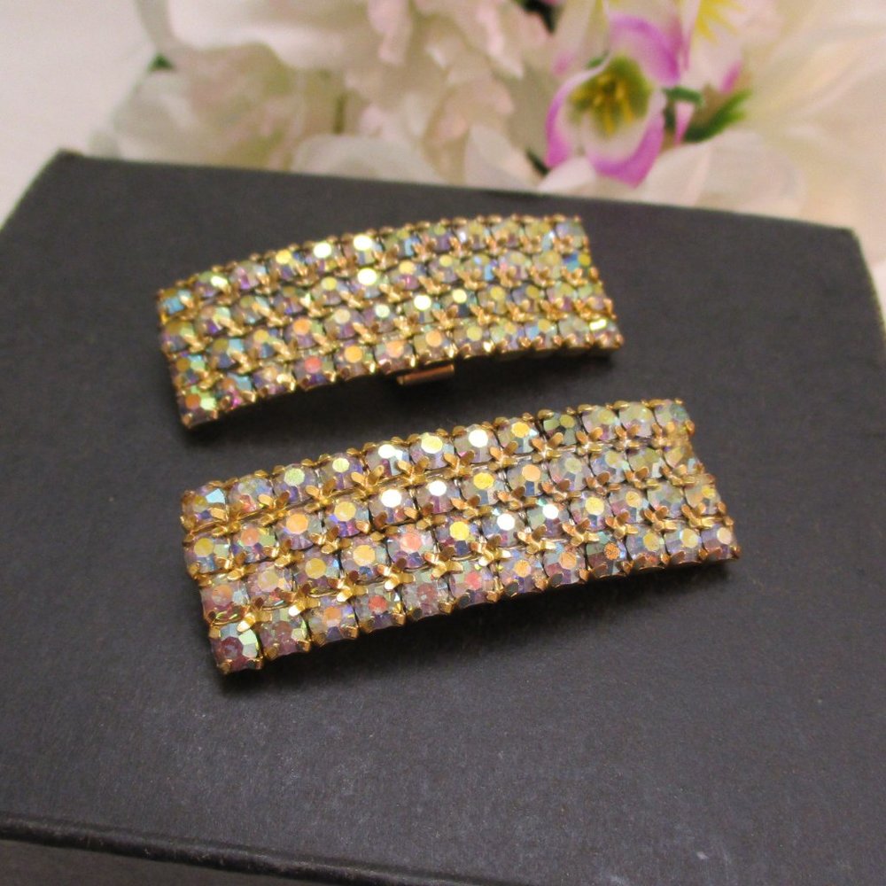 VINTAGE Convertible Aurora Borealis Rhinestone Shoe Clips - Picture 7 of 12